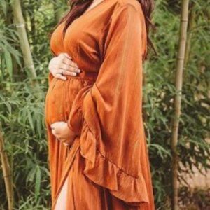 Maternity Casual V-neck Long Sleeve Solid Color Photoshoot Dress